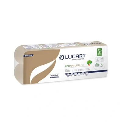 Image de Lucart Professional, EcoNatural 10, rouleau de papier hygiénique Fiberpack, idéal pour les salles bains publiques et bureaux, 180 plis, 9,5x11 cm, 12 paquets