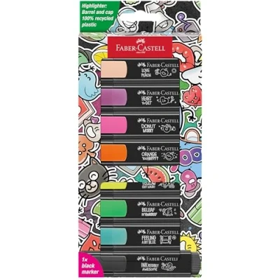 Image de Faber Castell 254692 Set de surligneurs Graffiti, 8 lumineux à pointe biseautée longue durée, largeur trait 1 5 mm, rechargeable