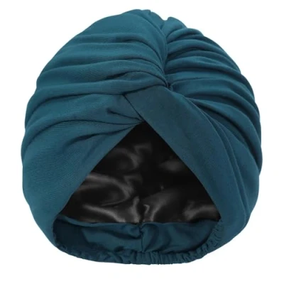 Image de Hat Hut Turban en Satin pour Femme Bonnet de Nuit Cheveux Bouclés Torsadé Réglable (FR/ES, Alpha/Lettres, Taille Unique, Bleu Sarcelle Foncé)