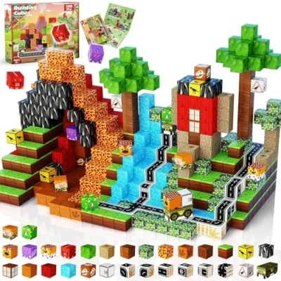 Image de Construction magnetique Enfant, Ensemble de Cube Magnétiques 100 Pièces, Construire un monde dinosaures préhistoriques pour Jouet Enfants 3 4 5 6 7 8 9+ Ans Jouets Garçons à partir