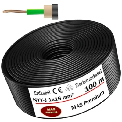 Image de Câble de terre 100 m [NYY J 1 x 16 mm²] Produit qualité allemande électrique avec anneau pour la pose en extérieur et d&#039;alimentation standard Fabriqué Allemagne
