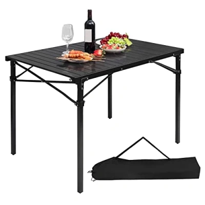 Image de WOLTU Table Pliante de Camping en Aluminium, Pique Nique Portable d&#039;appoint pour Jardin avec Forte capacité Charge 60kg, 104 x 69 70 cm Noir CPT8134sz