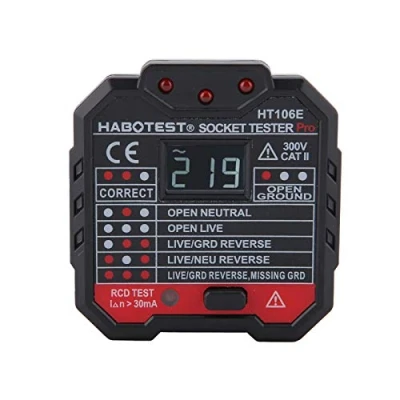 Image de Testeur de Prise, Akozon HT106D Détecteur Prise Courant Outil Vérification des Défauts d&#039;alimentation Voyants LED Brillants 7 Modes Test Prises(HT106D)