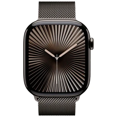 Image de Apple Watch Series 10 (GPS + Cellular 46 mm) Smartwatch mit Titangehäuse in Schiefer und Milanaise Armband (M/L). Fitnesstracker, EKG App, Always on Retina Display, Wasserschutz