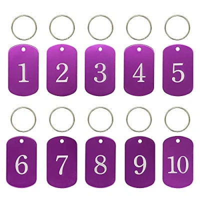 Image de Étiquettes d&#039;identification en aluminium gravées avec porte clés (1 à 10, violet)