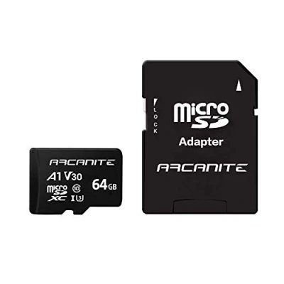 Image de ARCANITE 64 Go Carte Mémoire microSDXC avec adaptateur SD A1, UHS I U3, V30, 4K, C10, microSD, Vitesse de lecture maximale 90 Mo/s