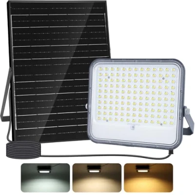 Image de Aigostar Projecteur Solaire LED d’extérieur avec Grande Panneau Solaire，Dimmable 3000/4000/6500K，16000mAH，Batterie de Capacité，IP66，Lampe Télécommande pour Jardin，Porte，2M Câble