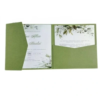 Image de MillaSaw Vert olive faire part de mariage carte d&#039;invitation 15x15cm couverture 25pcs (vert mat)