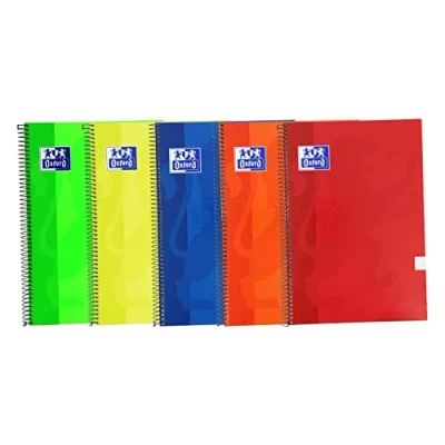 Image de Oxford, Cahiers A4 (feuille), quadrillage 4x4 avec couvercle extra 80 feuilles Lot de 5 carnets Couleurs assorties vives
