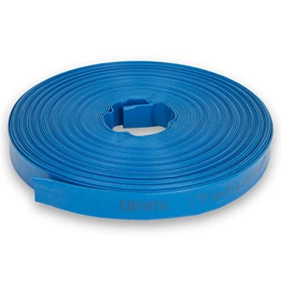 Image de EBERTH 1&quot; Tuyau d&#039;arrosage Plat pour Pompe, Longueur 50m, 1 Pouce, Diamètre 25mm, Flexible, PVC Résistant, Industriel, d&#039;eau l&#039;irrigation, Couleur Bleue