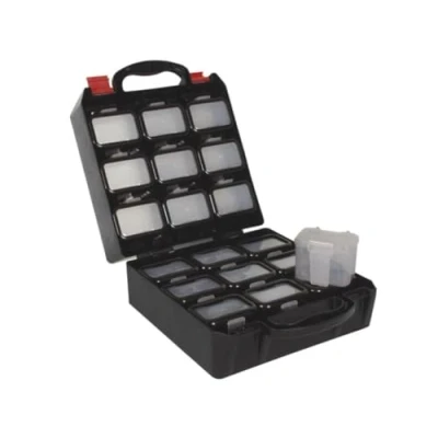 Image de Perel Mallette organiseur, polypropylène, 18 compartiments amovibles avec système d&#039;attache pour ceinture, fermetures en plastique, noir