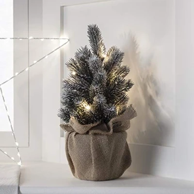 Image de Mini Sapin de Noël Artificiel avec 8 LED Blanc Chaud à Piles, 30cm par Lights4fun