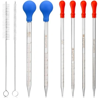 Image de HATANSE 6 Pièces Pipettes en Verre, Pipette Graduée Compte Gouttes, Dropper0,5ml 1ml 2ml 3ml 5ml 10ml avec 2 pcs Brosse Nettoyage pour Laboratoire Expériences Chimiques