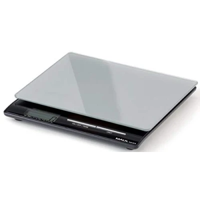 Image de MAUL pese lettre MAULsquare 18,5x15cm Balance stable jusqu&#039;à 5000g de cuisine avec surface en verre Mise à zéro automatique et arrêt Piles incluses Argenté