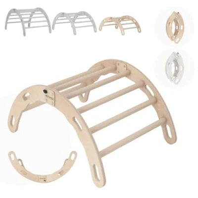 Image de MAMOI® Triangle avec Toboggan Interieur, Mur Escalade pour Enfant, Aire de Jeux Bebe, Espalier en Bois, Rocker Arche à partir 1/2/3 an, Bascule Montessori