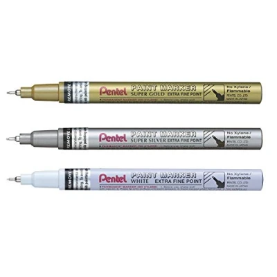 Image de Pentel MFP10 set peinture marqueur pointe extra fine 0,6 mm 3 pcs or/argent/blanc