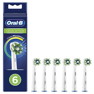 Image de Oral B Cross Action Lot de 6 têtes brosse à dents électrique avec technologie CleanMaximiser, poils coudés pour un retrait plus profond la plaque dentaire Blanc
