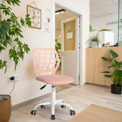 Image de FurnitureR Chaises de Réception pour Bureau, Petite d&#039;accueil, Réglable en Hauteur, Roues Sélectionnables à 360, Dossier Ergonomique, Siège Tissu Respirant, Rose