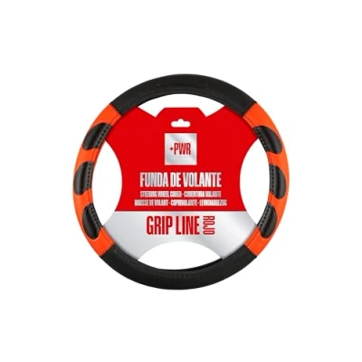 Image de +PWR Car Parts Housse de Volant Grip Line Noire et Rouge Universel pour Les Volants Voiture 37 à 39 cm. Antidérapant. Fabriqué 100% en Polyester Haute qualité.