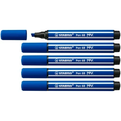 Image de Feutre dessin STABILO Pen 68 MAX ARTY Lot x 5 Feutres Coloriage Pointe Large bleu marine
