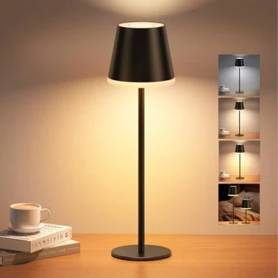 Image de NIBSHOOM Lampe de Table Sans Fil Rechargeable,5200mAh Dimmable Chevet avec 3 Température Couleur,Hauteur Réglable &amp; IP54 Étanche pour Extérieur,Chambre,Dîner, Jardin,Café