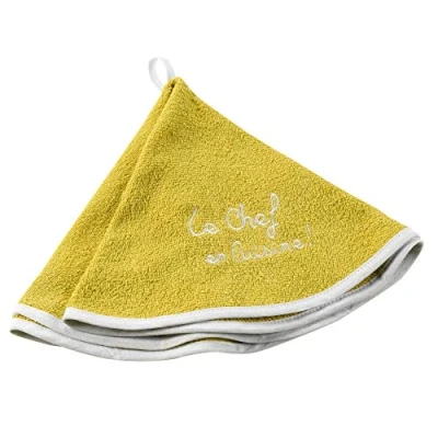 Image de douceur d&#039;intérieur, Essuie Main Rond (Diamètre 60 cm) Cuistot Jaune, Eponge Brodée