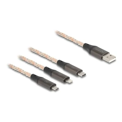 Image de DeLOCK Câble de Chargement USB RGB 3 en 1 Type A vers Lightning/Micro USB/USB C, 1,20 m