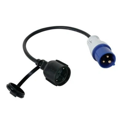 Image de Perel Câble Adaptateur, H07RN F 3G2.5, 0.4 m, 16 A/230 V, 3680 W, CEE vers Type F, Usage intérieur et extérieur, Caoutchouc, Bleu