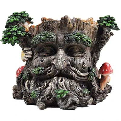 Image de Fiesta Studios Pot de fleurs en forme visage sculpté dans un tronc d’arbre décoratif jardin Sculpture inspirée des Tréants Hauteur 15 cm