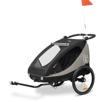 Image de hauck Remorque Velo et Poussette Dryk Duo Plus avec Suspension, Chariot Enfant 2 Places (6 48 Mois), Inclus Barre d&#039;Attelage, Roue, Fanion, Lumière, Pliable, Coffre XL Noir