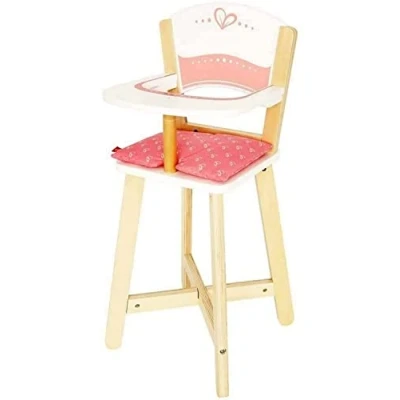 Image de Hape Accessoire Poupon Bébé Chaise Haute en Bois Poupée Blanche et Rose Ennfant dès 3 Ans Encourage les Jeux d&#039;Imitation, Développe Imagination, Capacités Sociales &amp; Language