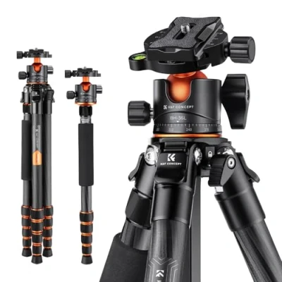 Image de K&amp;F Concept Trepied Carbone Monopode Appareil Photo 156cm, Trépied Professionel Compact Portable pour DSLR, Voyage Leger avec Rotule Metal Sac Transport Inclus Max:15kg (A255C2+BH 35L)