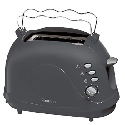 Image de Clatronic TA 3565 grille pain à 2 tranches, boîtier Cool Touch, réchauffe viennoiseries (intégré), fonction réchauffage, décongélation, arrêt rapide, gris