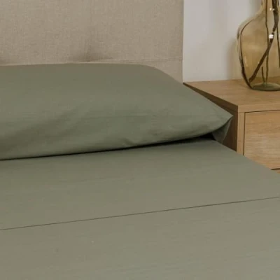 Image de TRAMAS+ Parure de lit Double 160 x 200 cm, 100% Coton, Linge lit, draps et 2 taies d&#039;oreiller, certifié Standard 100 par Oeko TEX Vert Sauge