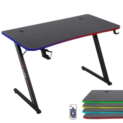 Image de Amstrad AMS DESK120Z LED AURA Bureau informatique gamer avec retroéclairage fibre optique 1m20 Finition carbone Neuf