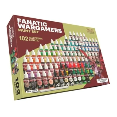 Image de The Army Painter, Warpaints Fanatic Wargamers Paint Set, 102 x 18 ml Peintures Acryliques incl. Métalliques, Lavis, Effets, 1 Pinceau &amp; Figurine Peinture pour D&amp;D Warhammer.