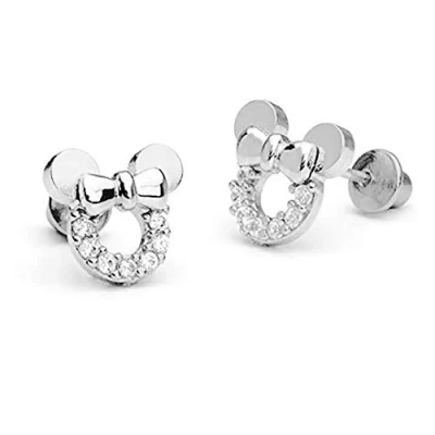 Image de findout f1696silver Boucles d&#039;oreilles creuses forme Minnie Mouse en argent sterling et zirconium pour femmes filles