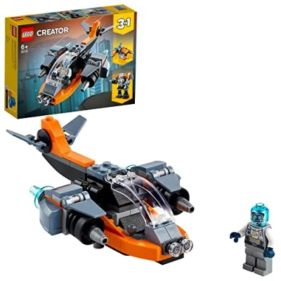 Image de LEGO 31111 Creator 3 en 1 Le Cyber Drone, Jeu de Construction avec Moto, Figurine Robot, Jouet sur l&#039;espace, pour Garçons et Filles 6 Ans Plus