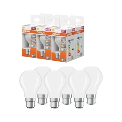 Image de OSRAM LED Star ampoule à filament dépoli, culot B22d, blanc froid (4000K), forme ampoule, kit de remplacement pour ampoules classiques 60W, pack 6