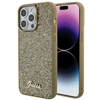 Image de CG MOBILE Guess GUHCP15XPMSDGSD Coque pour iPhone 15 Pro Max 6,7&quot; Doré Rigide Disco Métal Script