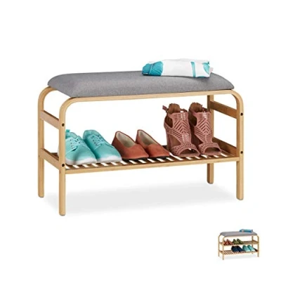 Image de Relaxdays Banc Chaussures, Surface rembourrée, entrée, Garde Robe, Chambre à Coucher, Rangement HlP 46x69x30 cm, Nature, 1