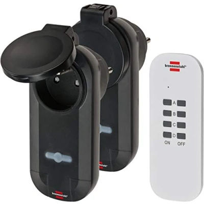 Image de Brennenstuhl 1507031 Set 1 Télécommande et 2 Récepteurs Comfort Line (Allumer éteindre facilement les apprailes electrique, Utilisation en extérieur IP44), Noir &amp; Blanc, Noir/Blanc, Prises