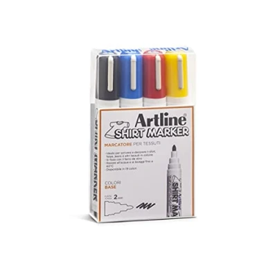 Image de Artline Decorite, 4 feutres à pointe conique pour textiles Noir, Jaune, Rouge et Bleu