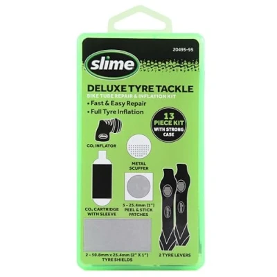 Image de Slime 20495 95 Kit de Réparation Crevaison Vélo, Set Deluxe pour Chambre à Air Vélo avec Gonflage
