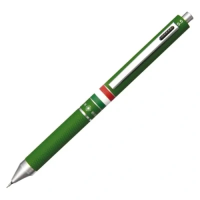 Image de Osama, Quadra Stylo Bille 0,8 mm Pointe Fine + Porte Mine 0,5 mm, à Déclic en Caoutchouc Couleur avec Encre Noire, Bleue et Rouge, Idéal pour Papeterie, Fourniture Scolaire Bureau, Vert
