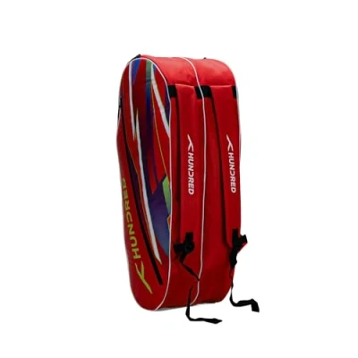 Image de HUNDRED Debut Badminton and Tennis Racquet Kit Bag (Red, Size: Large/6 in 1) Material: Polyester 3 Compartment Easy Carry Handle Padded Back Straps Front Zipper Pocket