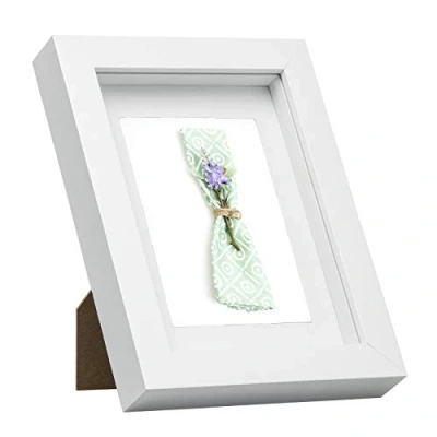 Image de EUGAD 3D Cadre photo Vitre en verre avec Papier Passe partout, bois de Boîte d&#039;Ombre pour Objets jusqu&#039;à 1,5cm, 20x30cm, Blanc