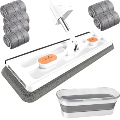 Image de Mop and Bucket with Wringer Set for Home, Flat System, Auto Mops Floor Cleaning, (White)