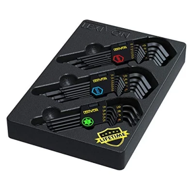 Image de LEXIVON Jeu de 35 Clés Allen Métrique Hexagonal Torx et SAE, Clé Manche Long Mâles pour vis à six pans creux, Métriques: 1,27 10mm Impériales Clés: 0.05 3/8&quot;, Torx: T10 T50 (LX 131)