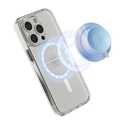 Image de PROfezzion Support de Téléphone àVentouse pour Miroir, Carrelage en Verre, Surface Non Rugueuse iPhone 16 Plus Pro Max 15 14 13 12 et Tous Les Téléphones Makeup Selfie Video (Bleu)